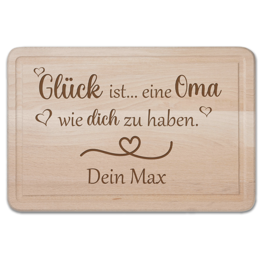 Schneidebrett Glück ist eine Oma.... mit Wunschnamen von Trendgravur