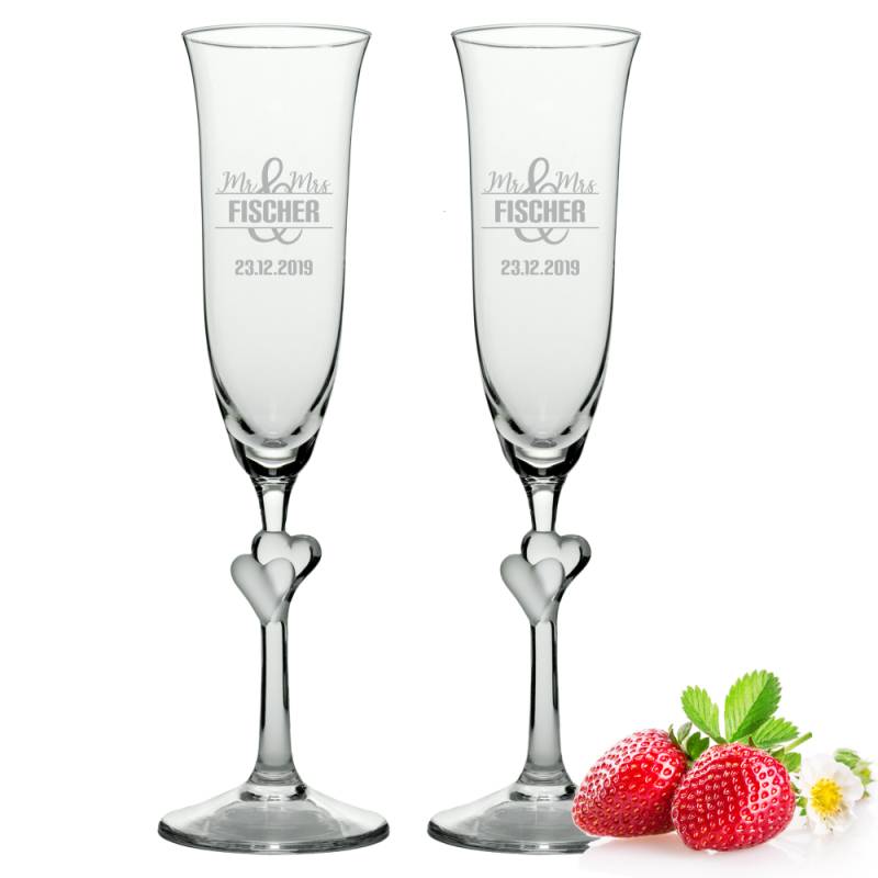 Sektgläser-Set Herzen Motiv Mr. & Mrs.mit Wunschnamen von Trendgravur