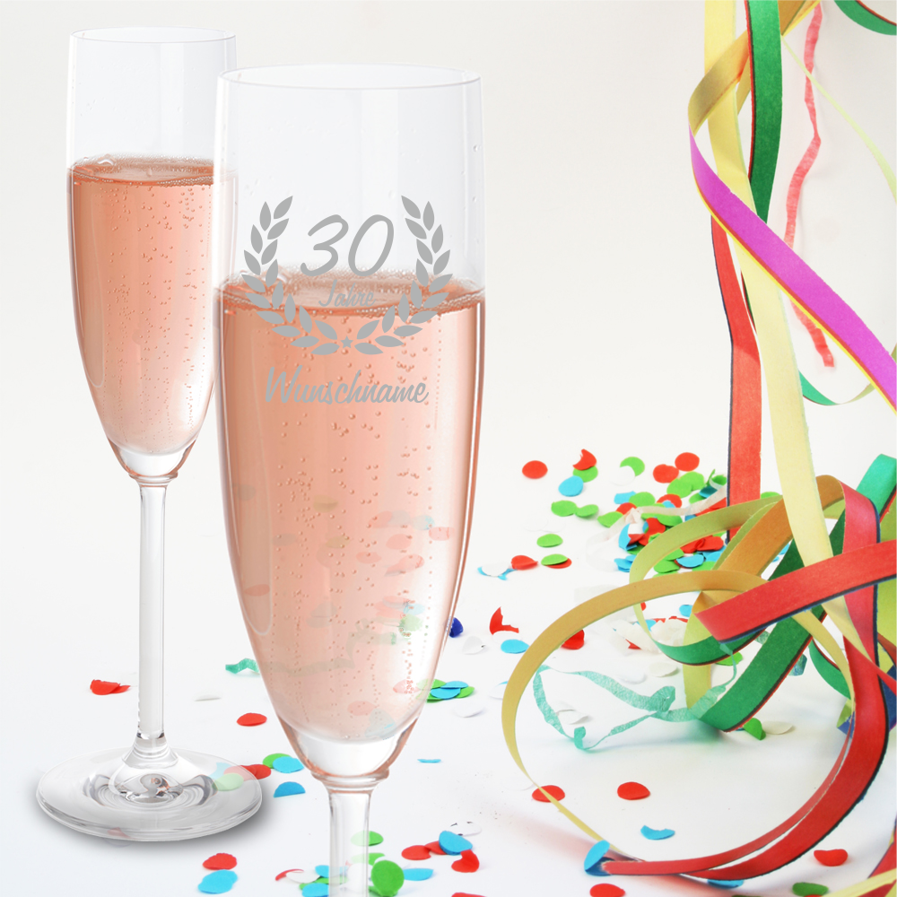 Sektglas mit Namensgravur zum 30. Geburtstag von Trendgravur