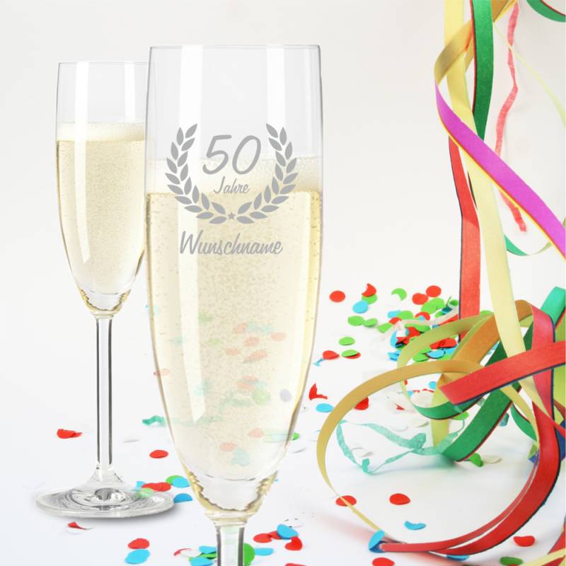 Sektglas mit Namensgravur zum 50. Geburtstag von Trendgravur