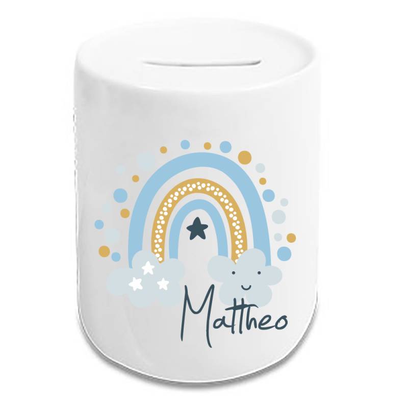 Spardose für Kinder mit Namen Regenbogen Wolke von Trendgravur