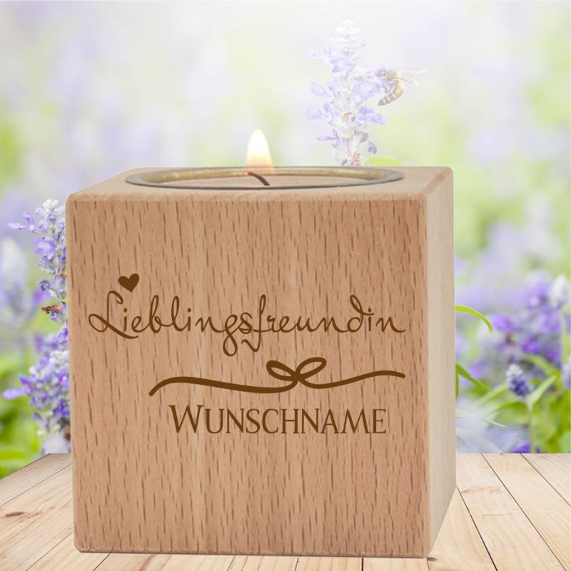 Teelichthalter Lieblingsfreundin mit Wunschnamen von Trendgravur