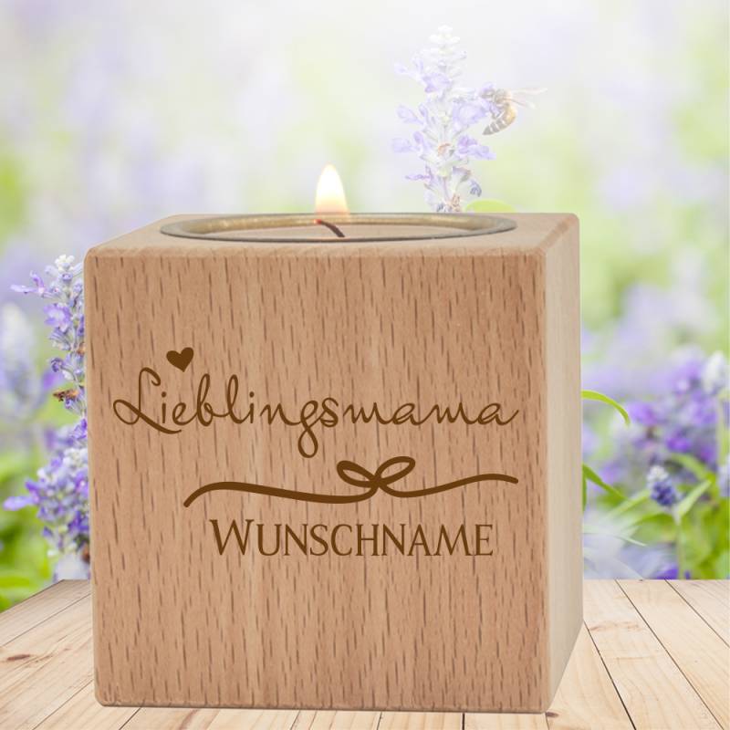 Teelichthalter Lieblingsmama mit Wunschnamen von Trendgravur