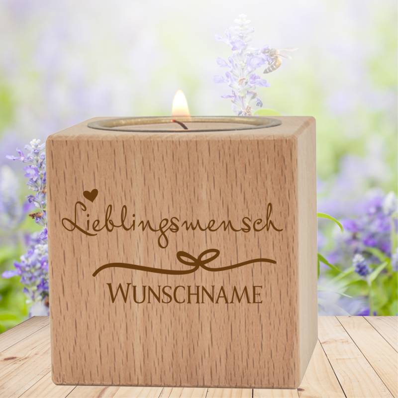 Teelichthalter Lieblingsmensch mit Wunschnamen von Trendgravur