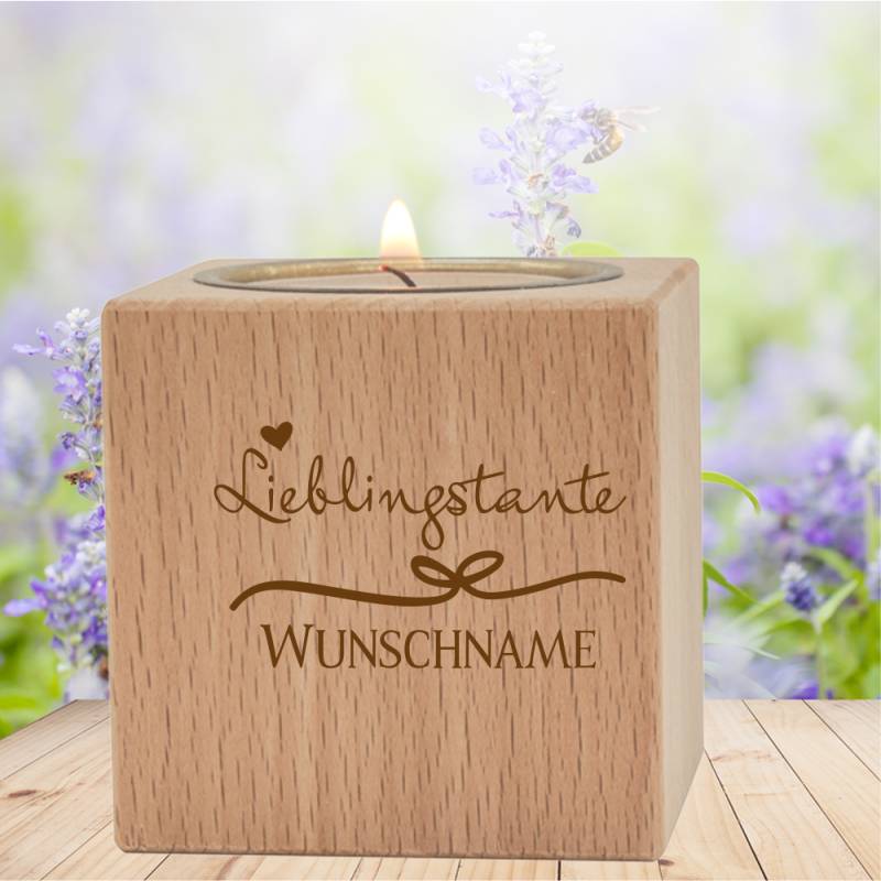 Teelichthalter Lieblingstante mit Wunschnamen von Trendgravur