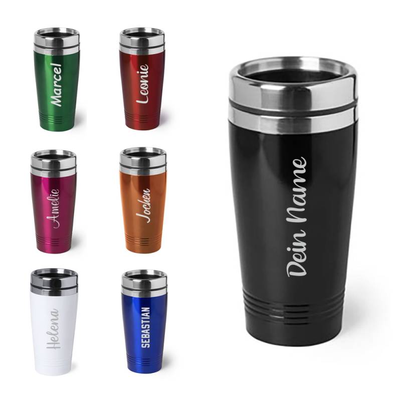 Thermobecher 450 ml mit Namensgravur - verschiedene Farben von Trendgravur