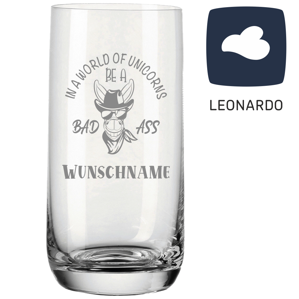 Trinkglas von Leonardo mit Wunschname BAD ASS von Trendgravur
