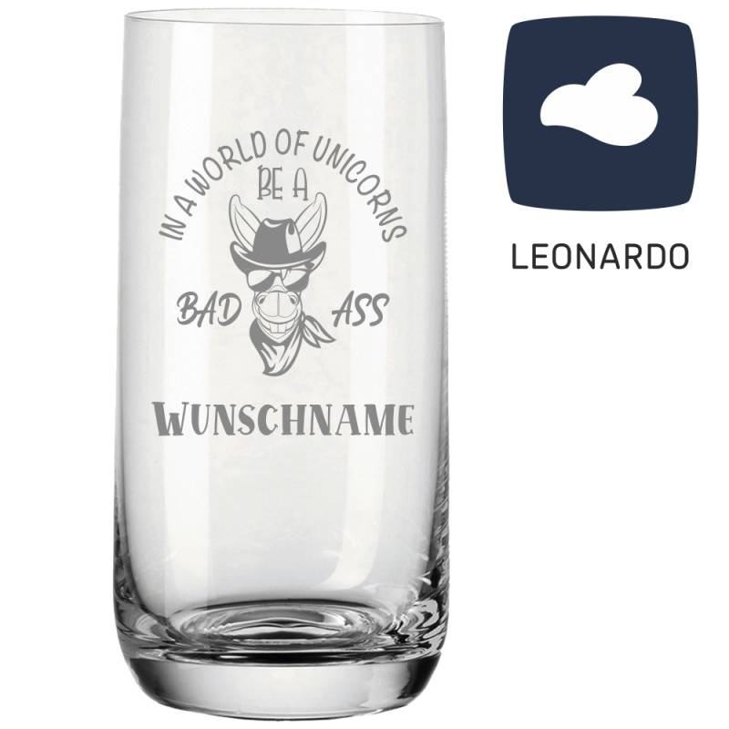 Trinkglas von Leonardo mit Wunschname BAD ASS von Trendgravur