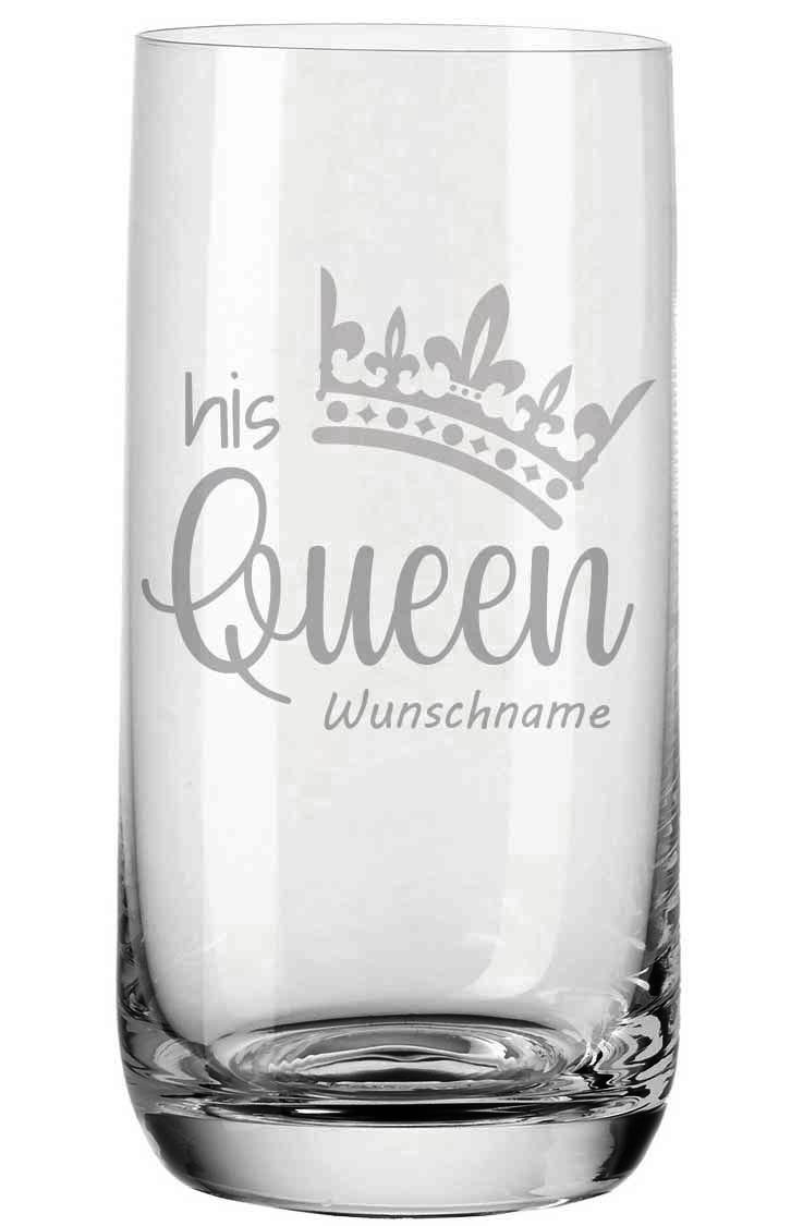 Trinkglas von Leonardo mit deiner Wunschgravur - His Queen von Trendgravur