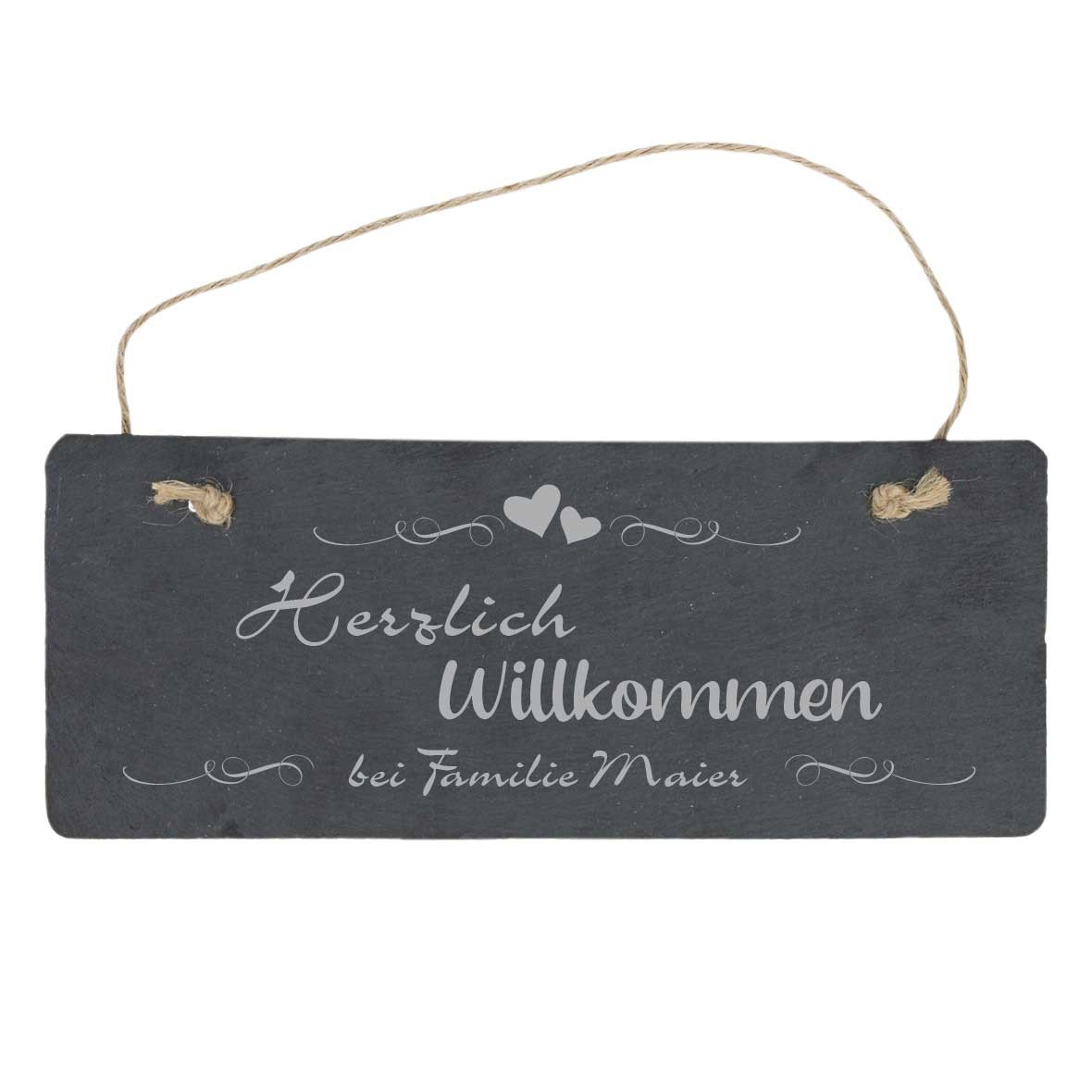 Türschild aus Schiefer mit Deinen Wunschnamen - Herzlich Willkommen von Trendgravur