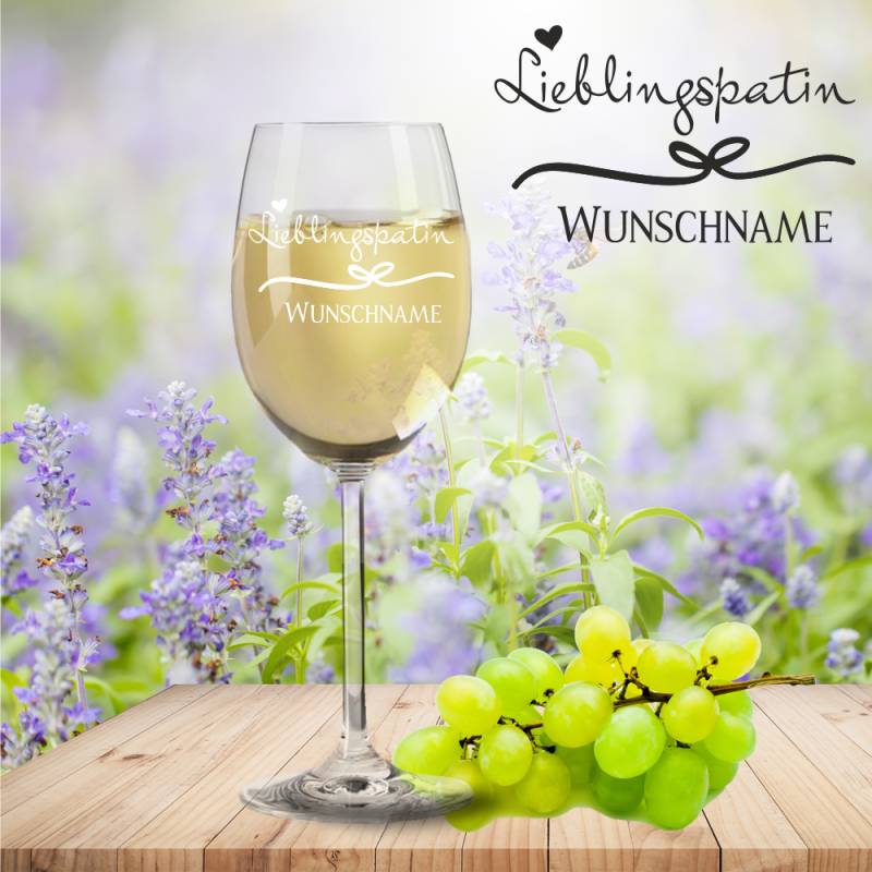 Weißweinglas von Leonardo Lieblingspatin mit Namensgravur von Trendgravur