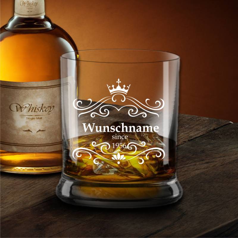 Whisky-Glas mit Wunschnamen und Datum von Trendgravur