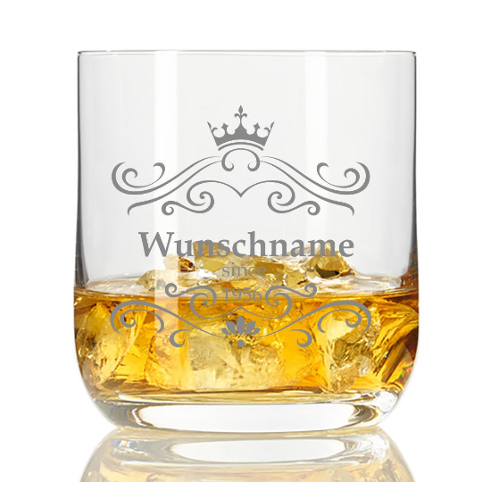 Whisky-Glas mit Wunschnamen und Datum von Trendgravur
