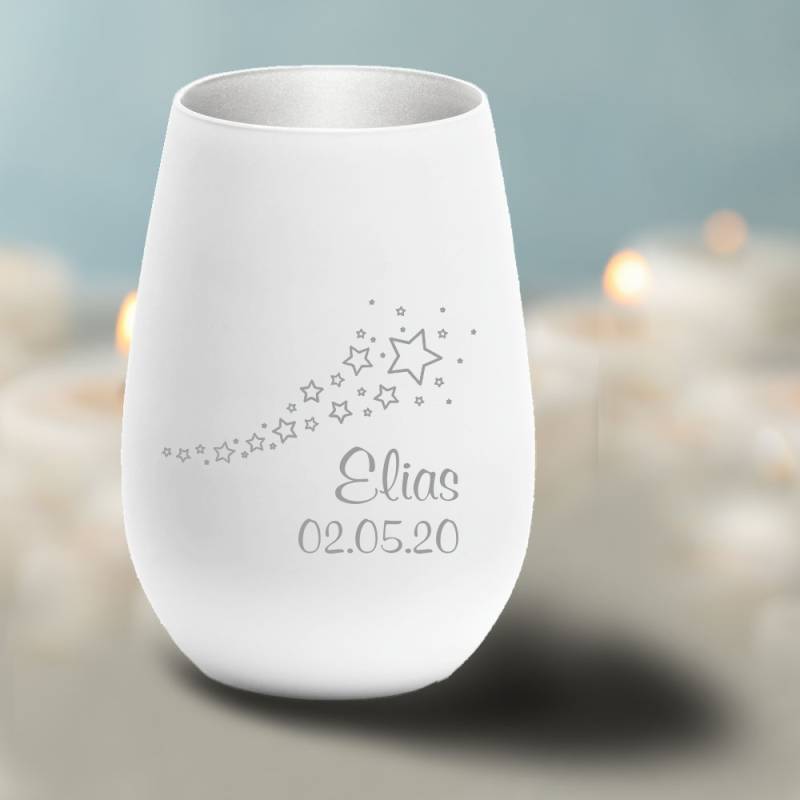 Windlicht Erinnerungslicht - Sterne mit individueller Gravur von Trendgravur