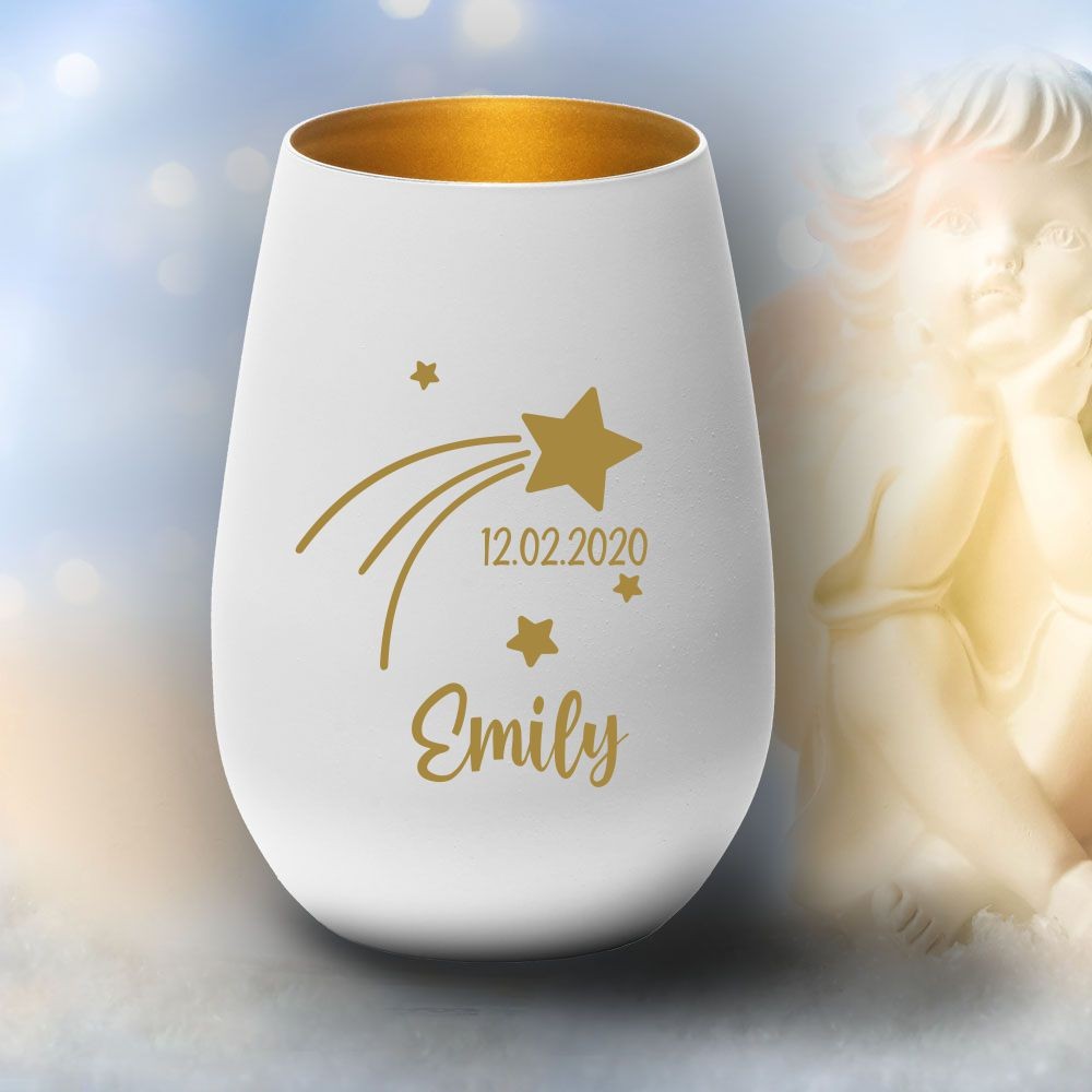 Windlicht Erinnerungslicht - Sternschnuppe mit Namensgravur und... von Trendgravur