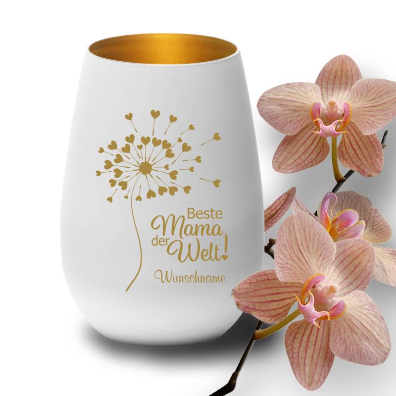 Windlicht mit Gravur Beste Mama weiss-gold Windlicht mit Gravur Beste Mama weiss-gold von Trendgravur