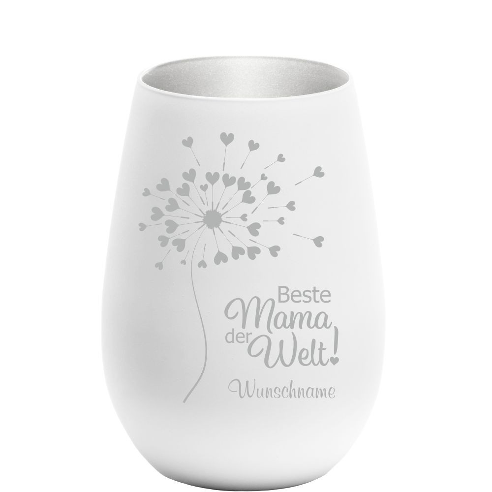 Windlicht mit Gravur Beste Mama weiss-silber von Trendgravur