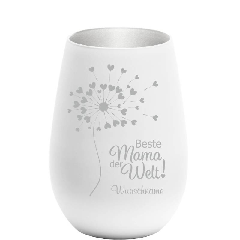 Windlicht mit Gravur Beste Mama weiss-silber von Trendgravur