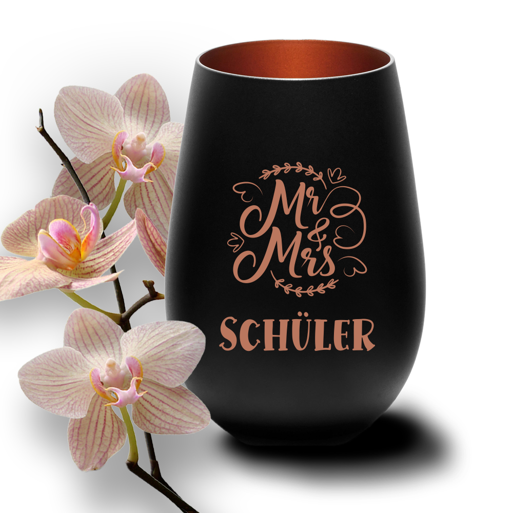 Windlicht mit Gravur Mr. & Mrs zur Hochzeit schwarz-bronze Windlicht mit Gravur Mr. & Mrs zur Hochzeit schwarz-bronze von Trendgravur