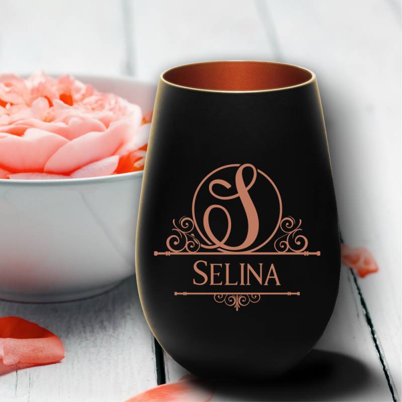 Windlicht mit Gravur schwarz-bronze Monogramm von Trendgravur