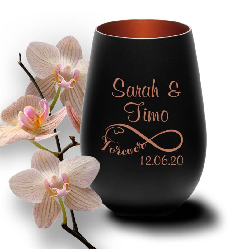 Windlicht mit Gravur schwarz-bronze zur Hochzeit Infinity Windlicht mit Gravur schwarz-bronze zur Hochzeit Infinity von Trendgravur
