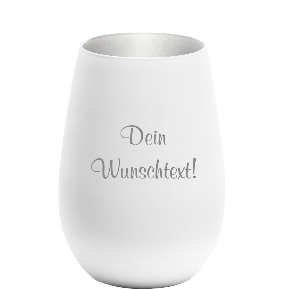 Windlicht mit Gravur weiss-silber Wunschtext von Trendgravur