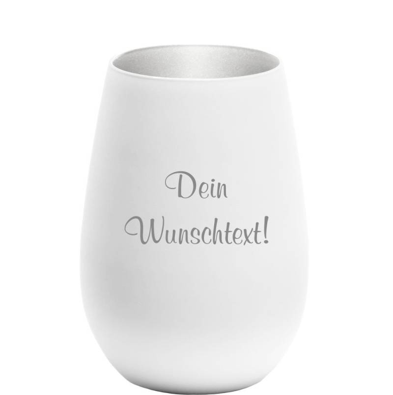 Windlicht mit Gravur weiss-silber Wunschtext von Trendgravur