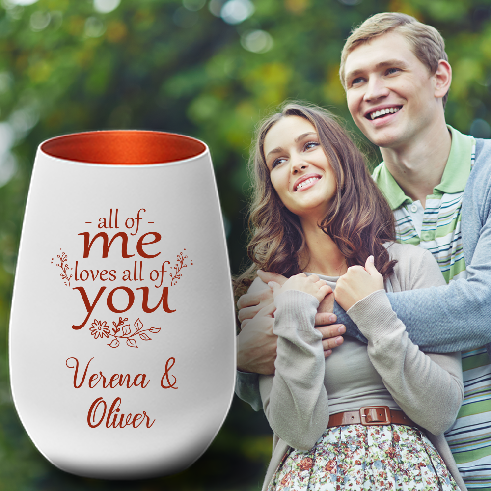 Windlicht mit Gravur zum Valentinstag, Jahrestag - All of me loves... von Trendgravur