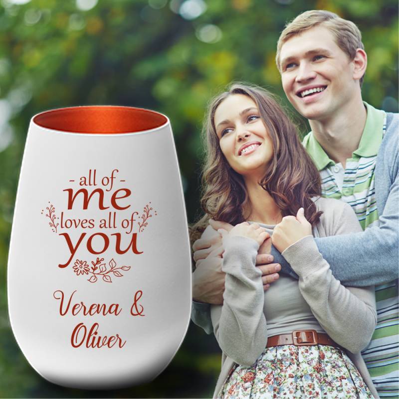 Windlicht mit Gravur zum Valentinstag, Jahrestag - All of me loves... von Trendgravur