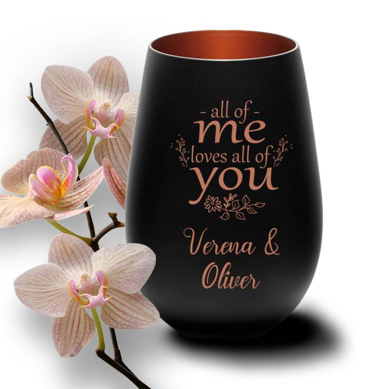 Windlicht mit Gravur zur Hochzeit All of me loves all of you... von Trendgravur