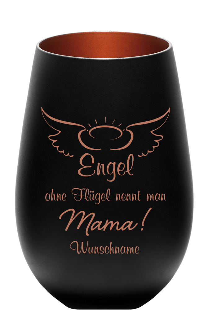 Windlicht schwarz mit Gravur Engel ohne Flügel nennt man Mama Windlicht schwarz mit Gravur Engel ohne Flügel nennt man Mama von Trendgravur