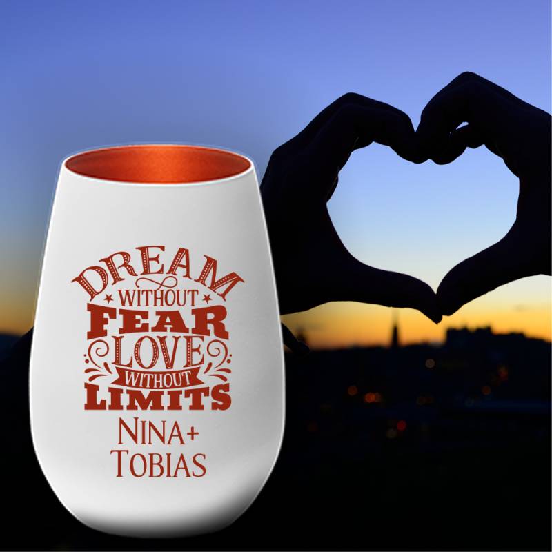 Windlicht zum Valentinstag - Dream without fear love without... von Trendgravur
