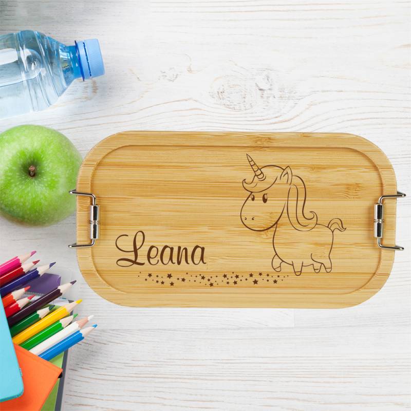 personalisierte Brotdose Kinder Lunchbox Metall mit Holzdeckel... von Trendgravur