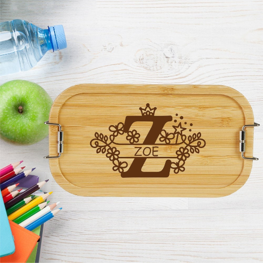 personalisierte Brotdose Kinder Lunchbox Metall mit Holzdeckel... von Trendgravur