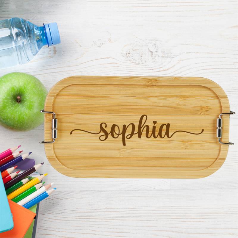 personalisierte Brotdose Lunchbox  Metall mit Holzdeckel Namen -... von Trendgravur