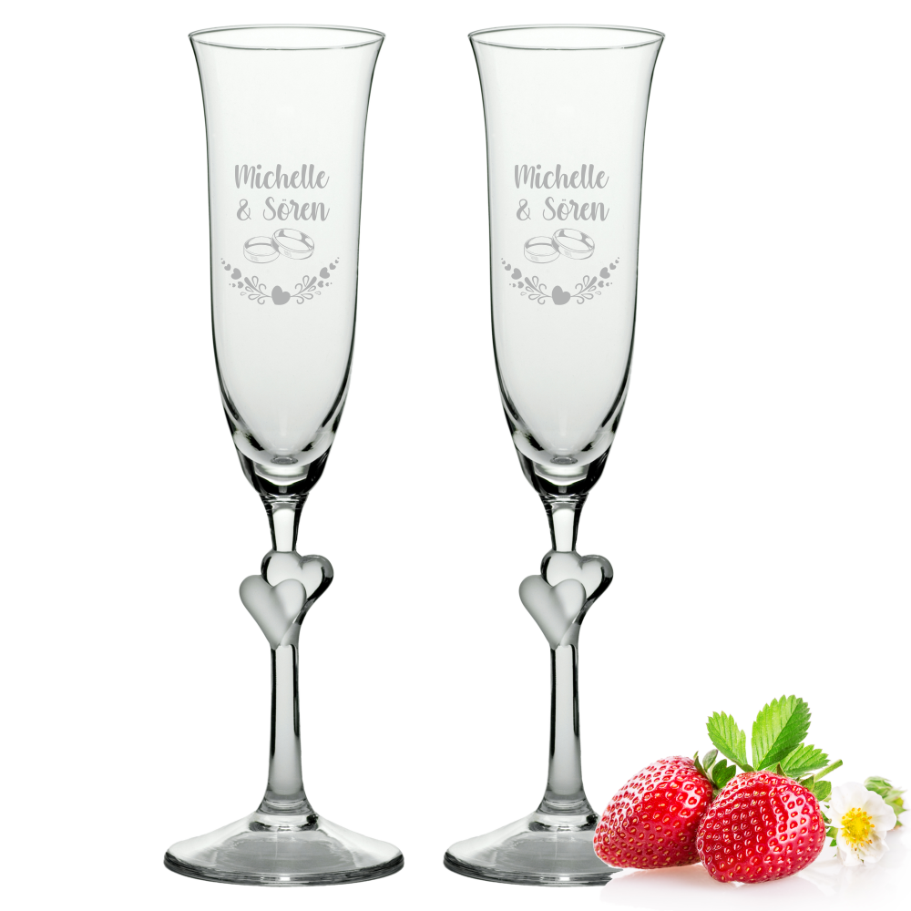 personalisierte Sektgläser-Set Herzen Motiv:Ringe 2 von Trendgravur