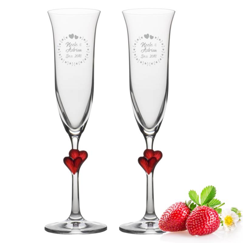 personalisierte Sektgläser-Set Herzen rot Motiv:Herzkreis von Trendgravur