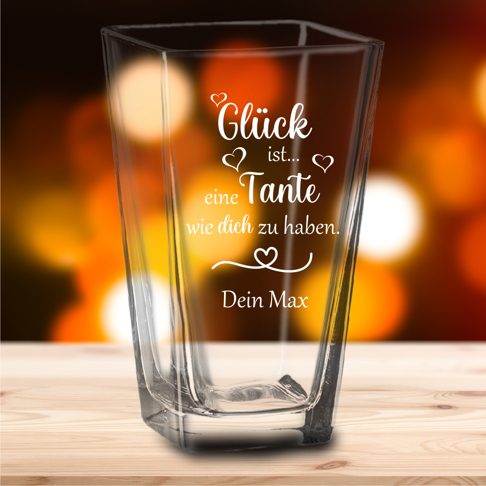 personalisierte Vase Glück ist eine Tante... mit Deinem Wunschnamen von Trendgravur