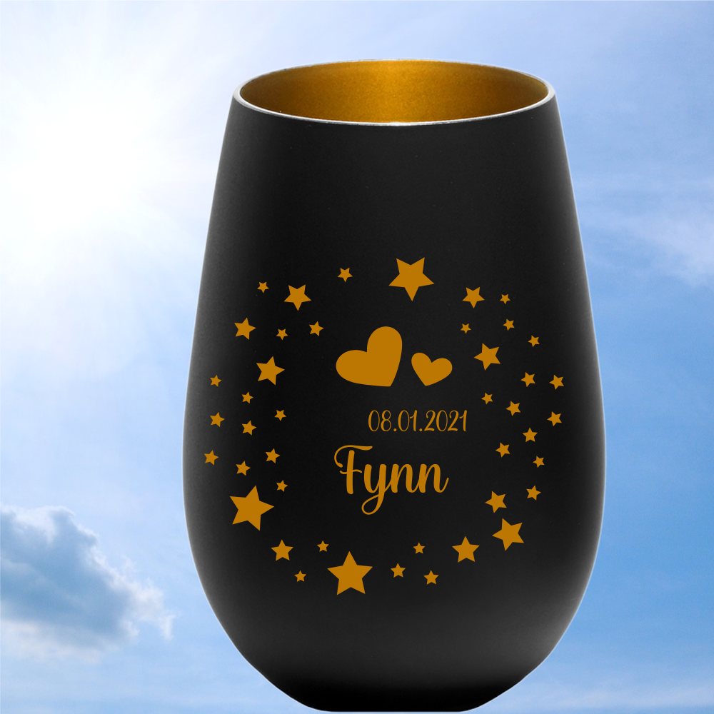 personalisiertes Windlicht Erinnerungslicht  - Sterne & Herzen in... von Trendgravur