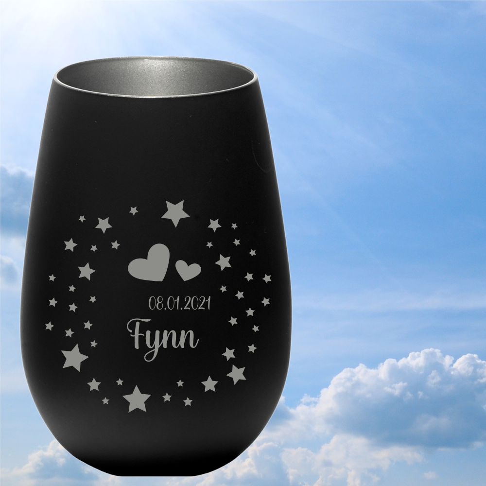 personalisiertes Windlicht Erinnerungslicht  - Sterne & Herzen in... von Trendgravur