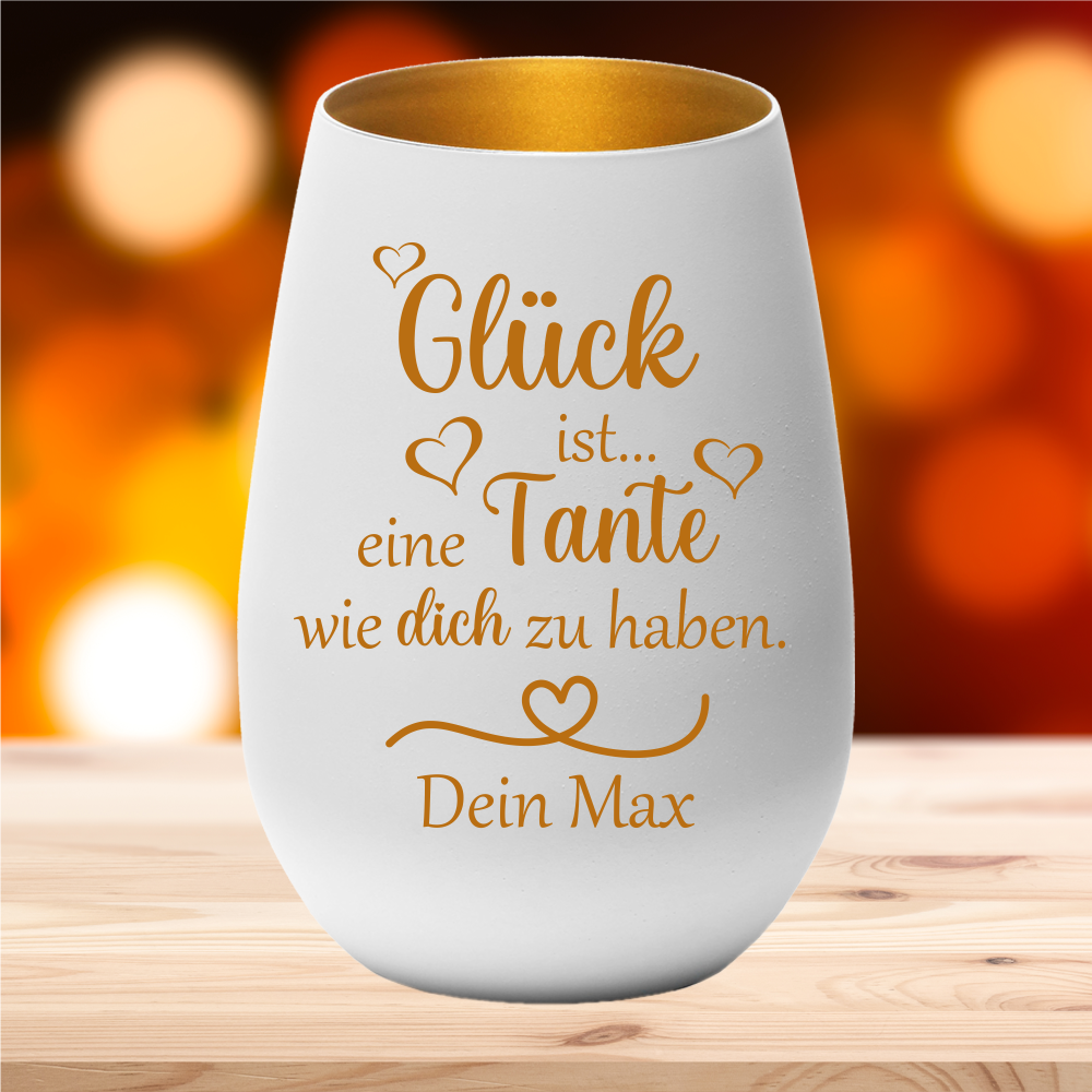 personalisiertes Windlicht Glück ist eine Tante... mit Deinem... von Trendgravur