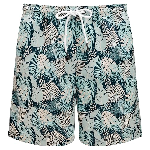 Trendhim Badehose Herren Lang | Geblümte Badeshorts Herren in Rauchgrau & Beige | Schnelltrocknende Schwimmshorts mit Kordelzug & Innenfutter | Dänisches Design für Strand & Pool von Trendhim