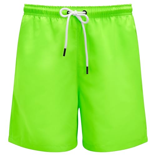 Trendhim Badehose Herren Lang | Unifarbene Badeshorts Herren in Neon Grün mit Schnelltrocknendem Stoff, Kordelzug & Innenfutter | Dänisches Design für Strand & Pool von Trendhim