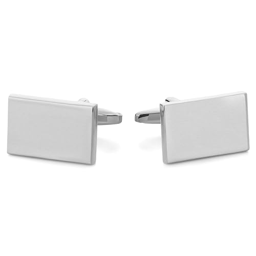 Trendhim Manschettenknöpfe Herren – Rechteckige Cufflinks in Silver-Tone (B:12mm x L: 20mm) aus polierter Kupferlegierung mit Torpedo-Verschluss – Stilvolles Accessoire für Anzug & Business von Trendhim
