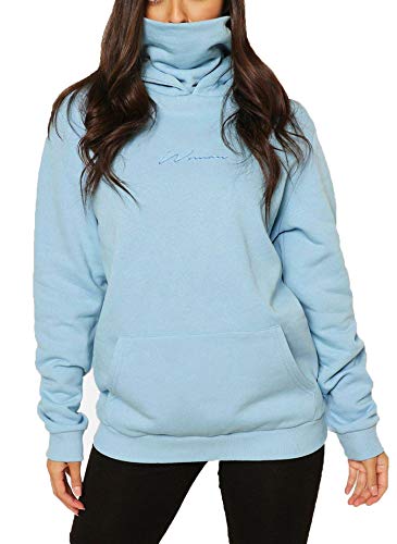 TrendiMax Damen Hoodie Kapuzenpullover Langarm Sweatshirt Winter Pullover Hochkragen Sweatjacke Kapuzen Pullis, Blau, L von TrendiMax