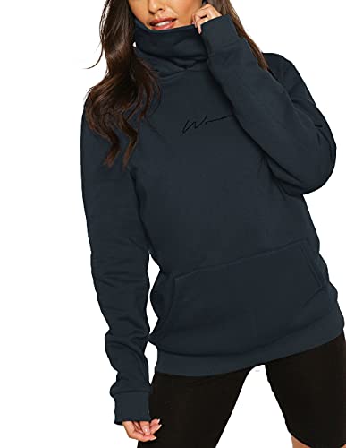 TrendiMax Damen Hoodie Kapuzenpullover Langarm Sweatshirt Winter Pullover Hochkragen Sweatjacke Kapuzen Pullis, Dunkelblau, L von TrendiMax