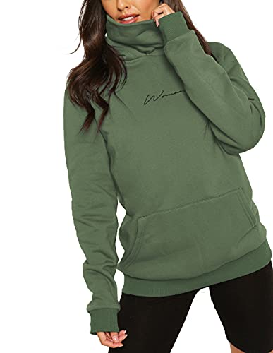 TrendiMax Damen Hoodie Kapuzenpullover Langarm Sweatshirt Winter Pullover Hochkragen Sweatjacke Kapuzen Pullis, Grün, L von TrendiMax