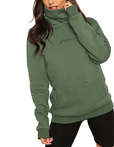 TrendiMax Damen Hoodie Kapuzenpullover Langarm Sweatshirt Winter Pullover Hochkragen Sweatjacke Kapuzen Pullis, Grün, XL von TrendiMax