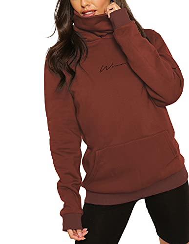 TrendiMax Damen Hoodie Kapuzenpullover Langarm Sweatshirt Winter Pullover Hochkragen Sweatjacke Kapuzen Pullis, Weinrot, L von TrendiMax