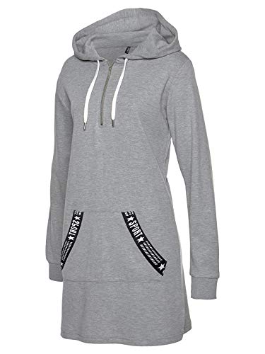 TrendiMax Damen Hoodie Kleid Herbst Langarm Sweatshirts Kapuzenpullover Streetwear Jumper Pullover Mini Kleider, Grau, L von TrendiMax